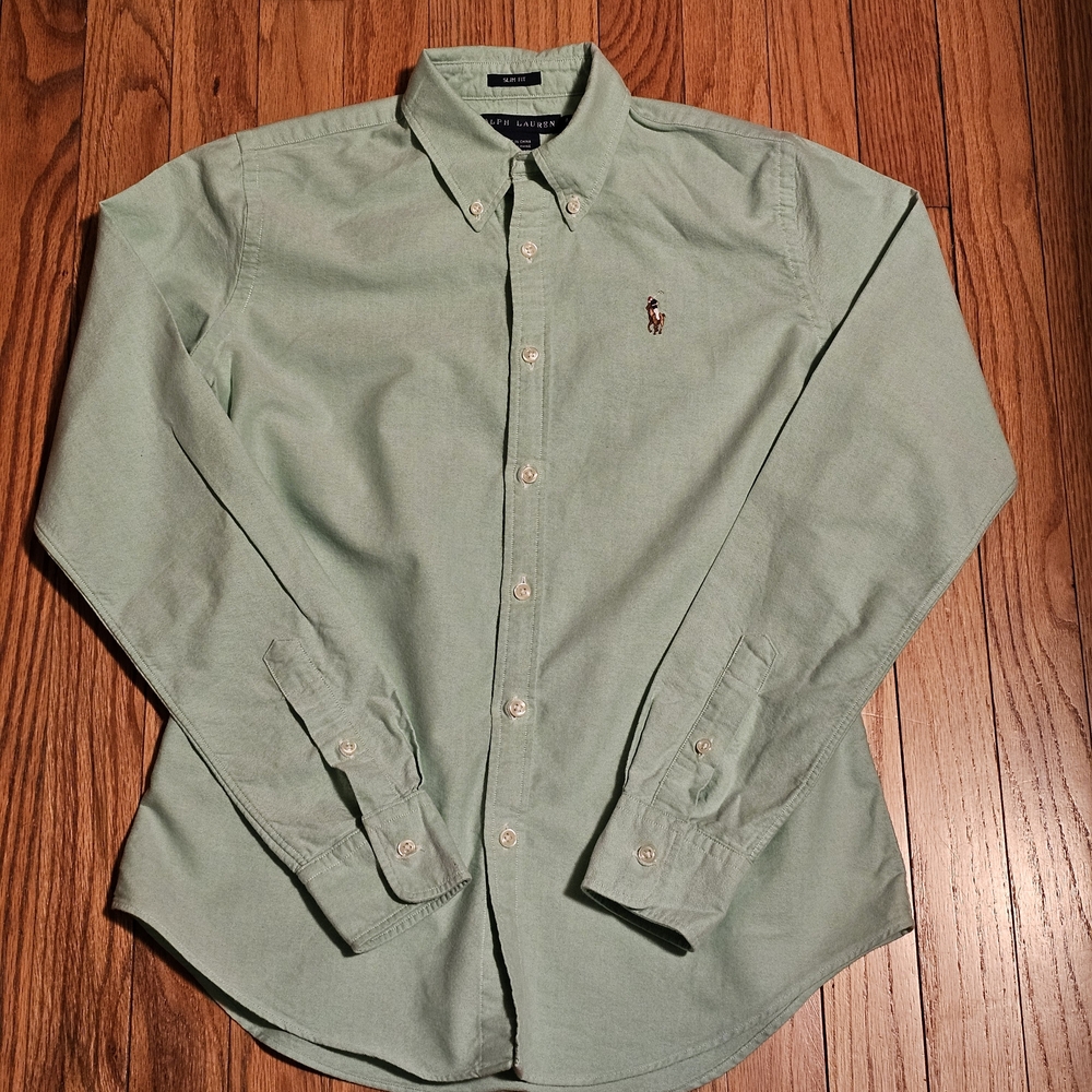 Ralph Lauren Women's Light Green Button-Down Oxford Shirt (Slim Fit, Size 4)